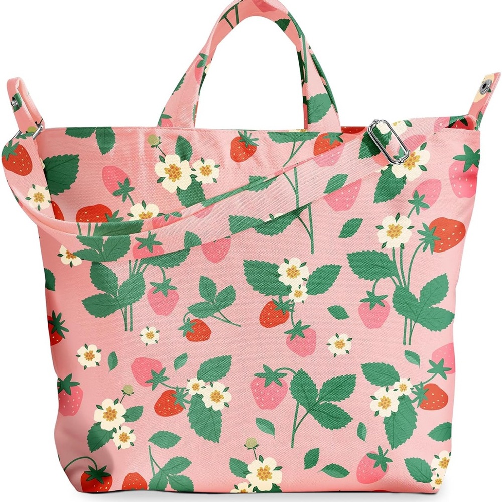 Strawberry Print Large Tote Bag